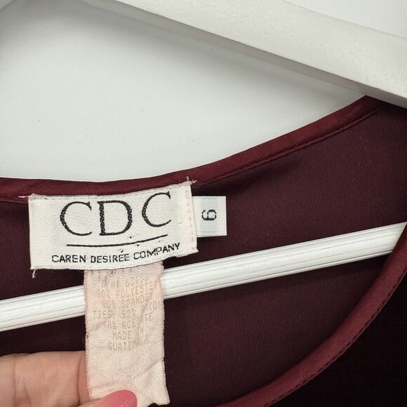 CDC Vintage Deep Red Velvet Long Sleeve Formal Dress Size 6 - Picture 6 of 11